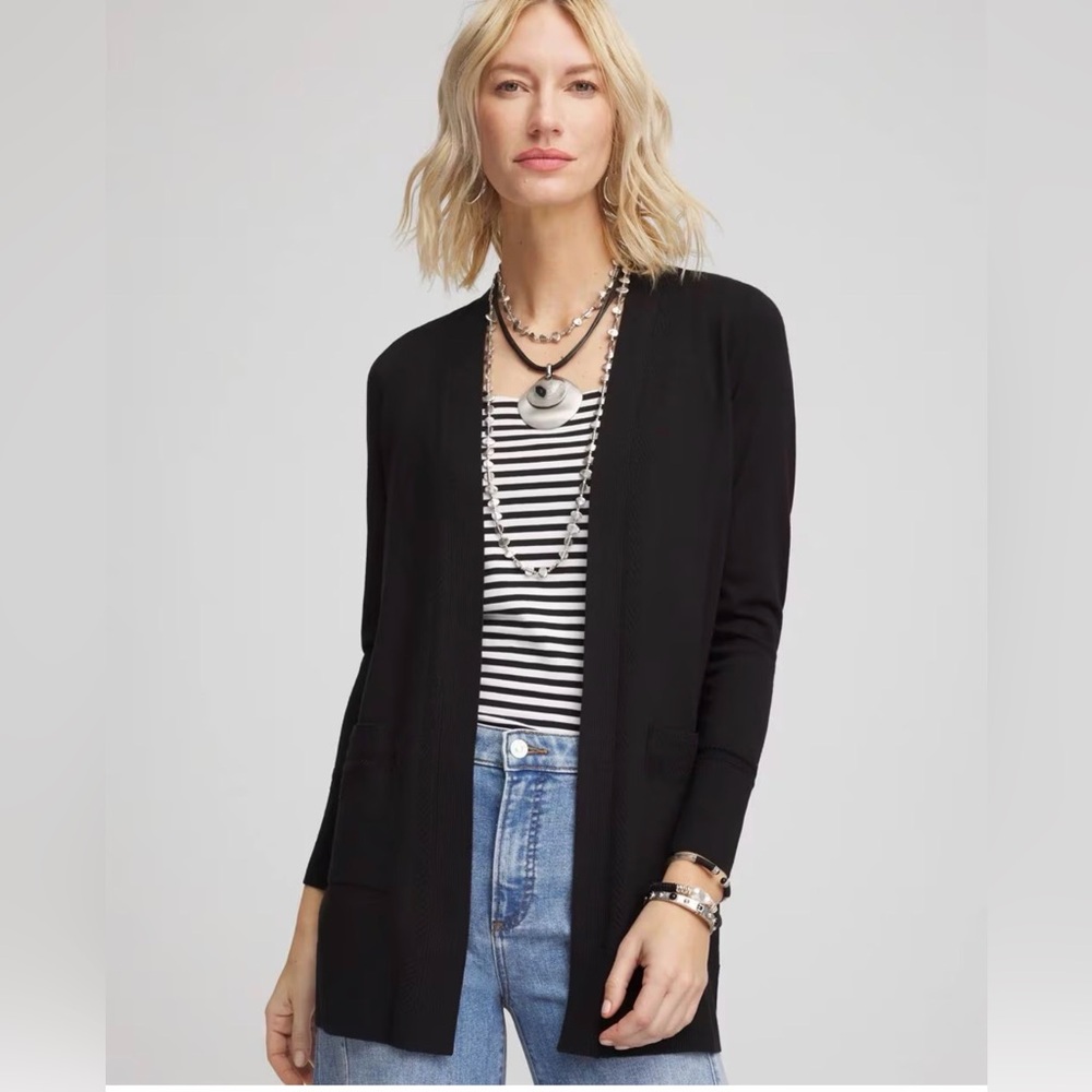 Chico's Black Open-Front Cardigan